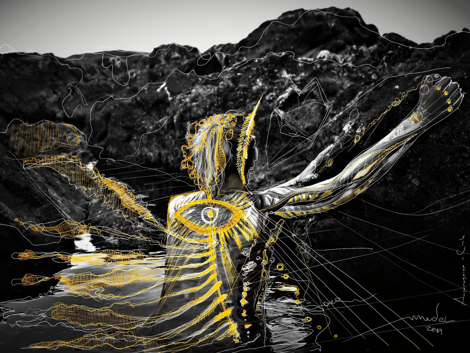 Mujer pajaro - viento en las rocas de La Chimba