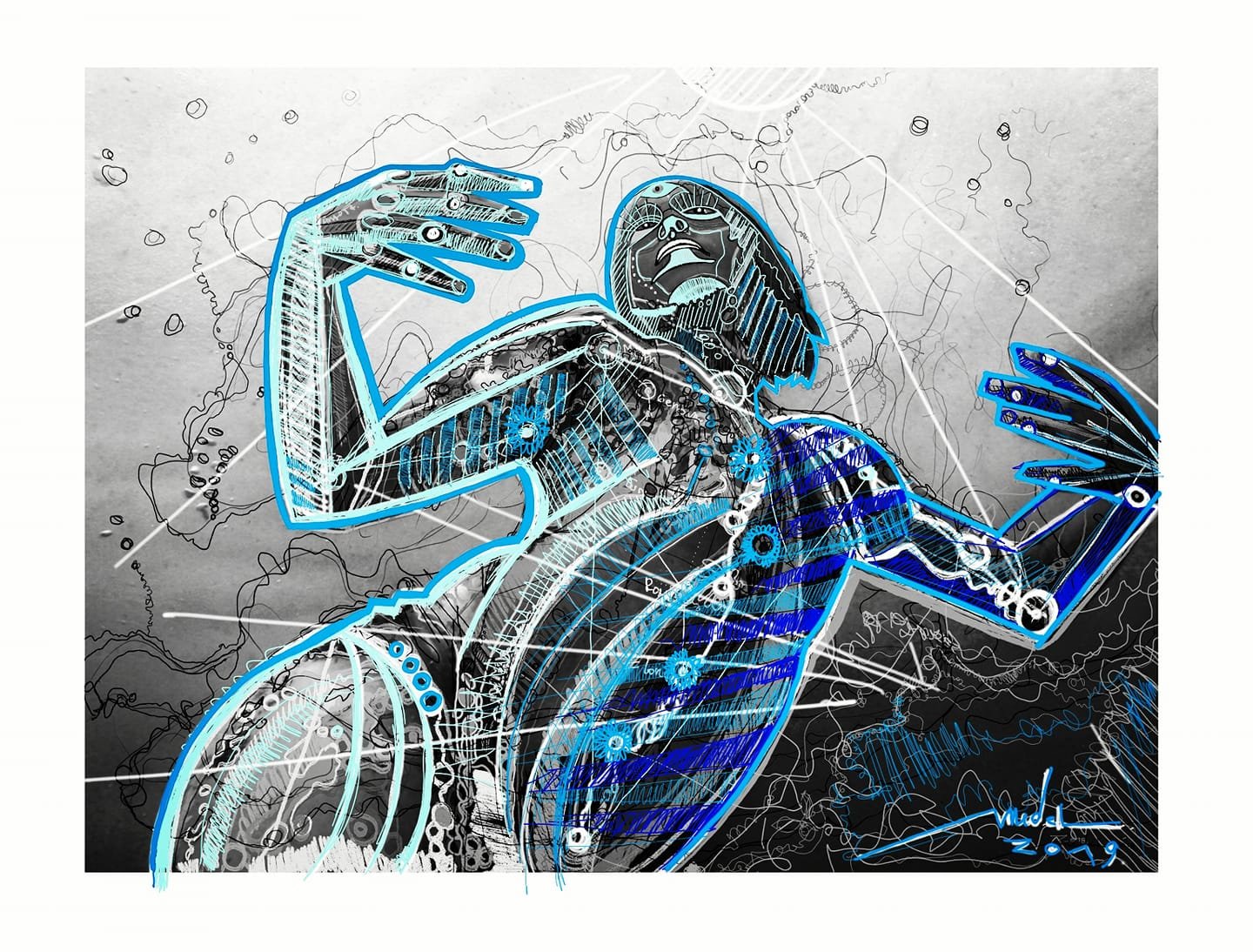 Mujer pájaro en el mar. 