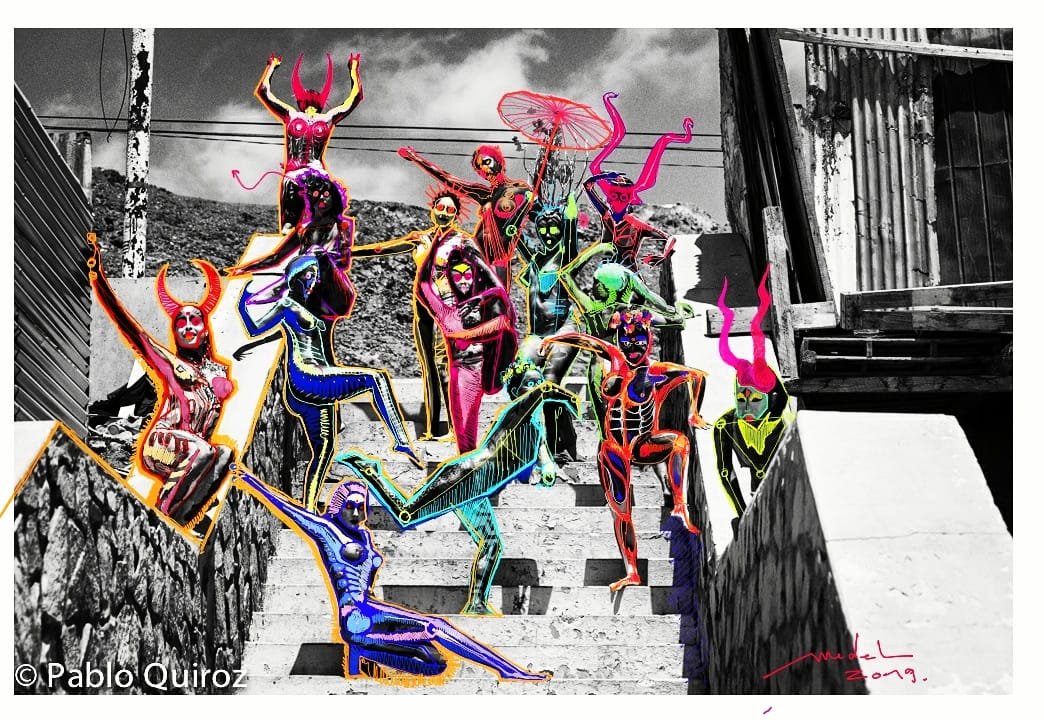 Las Diablas en la escalera de la Población Favorecedora