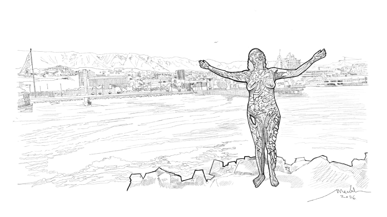 CAMANCHACA  4 - MUJER DEL MAR EN LA CALETA - CROQUIS